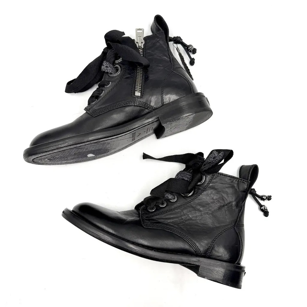 Zadig & Voltaire Black Leather Ribbon-Lace Combat Boots - Picture 3 of 7